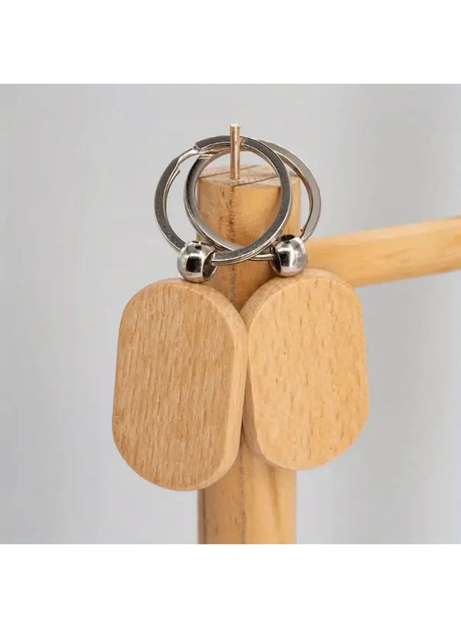 10pcs Blank Wooden Keychains for DIY Crafts Natural Finish Oval Rectangular - Image 4