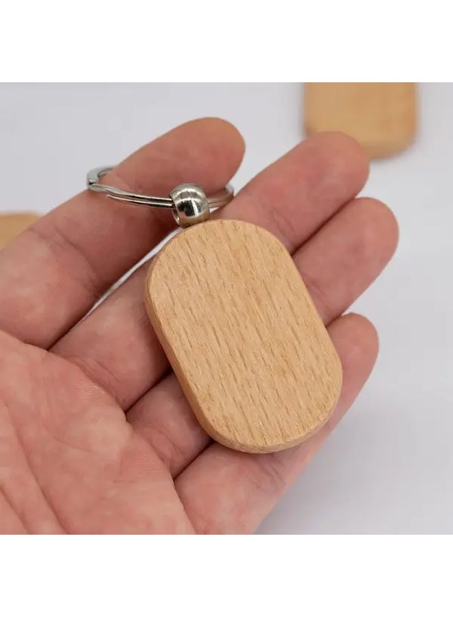 10pcs Blank Wooden Keychains for DIY Crafts Natural Finish Oval Rectangular - Image 5