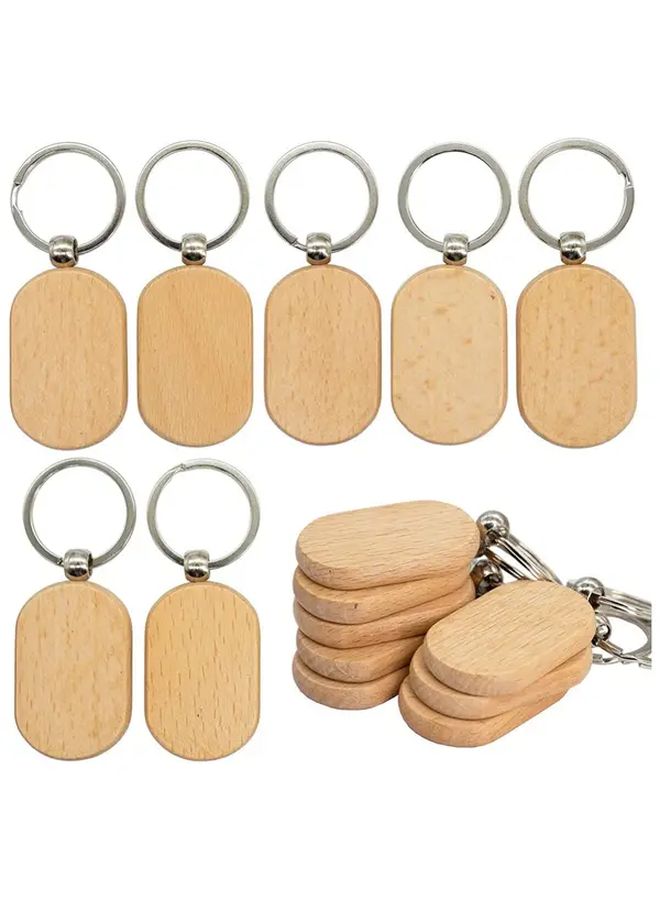 10pcs Blank Wooden Keychains for DIY Crafts Natural Finish Oval Rectangular - Image 1