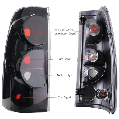 MOCW Tail Light Compatible With 1999-2006 Chevy Silverado 1500 2500 3500 2007 Classic,1999-2002 GMC Sierra 1500 2500 3500 Taillight Housing Replacement Left Driver & Right Passenger Side, Black/Smoke - Image 3