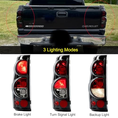 MOCW Tail Light Compatible With 1999-2006 Chevy Silverado 1500 2500 3500 2007 Classic,1999-2002 GMC Sierra 1500 2500 3500 Taillight Housing Replacement Left Driver & Right Passenger Side, Black/Smoke - Image 4