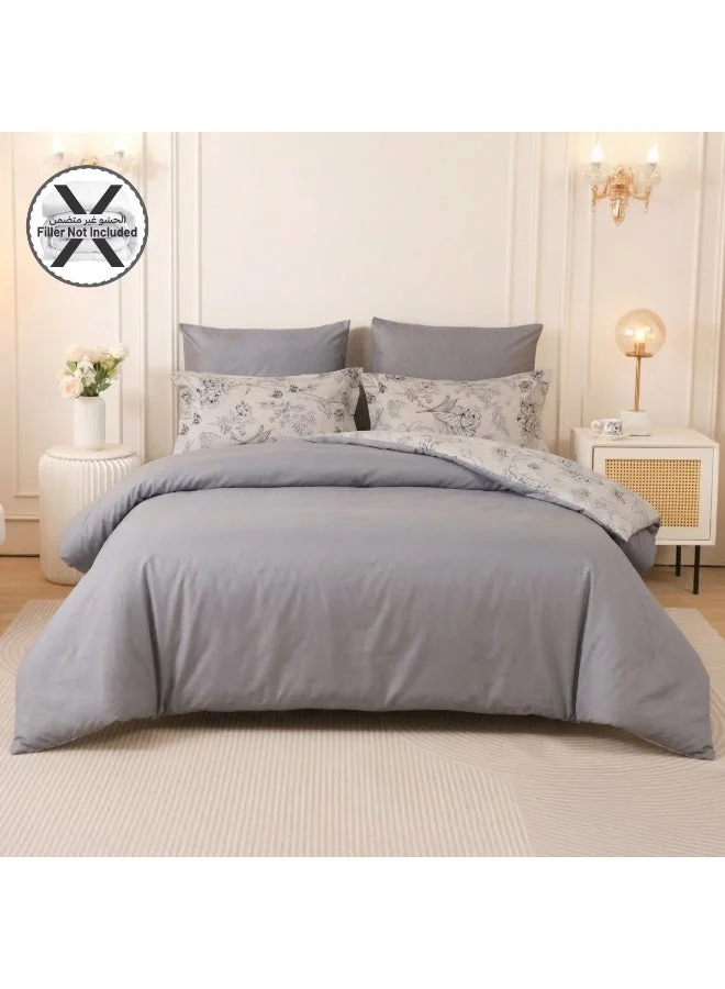 Donetella Printed Duvet Set, Queen Size Fits 180x200 cm - 4-Pcs Bed Set, Brushed Microfiber Fabric - 1 Duvet Cover, 1 Fitted Sheet, 1 Pillow Shams, 1 Pillowcases (Filler Not Included)