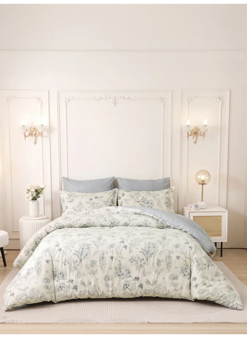 Printed Duvet Set, Queen Size Fits 180x200 cm - 4-Pcs Bed Set, Brushed Microfiber Fabric - 1 Duvet Cover, 1 Fitted Sheet, 1 Pillow Shams, 1 Pillowcases (Filler Not Included)