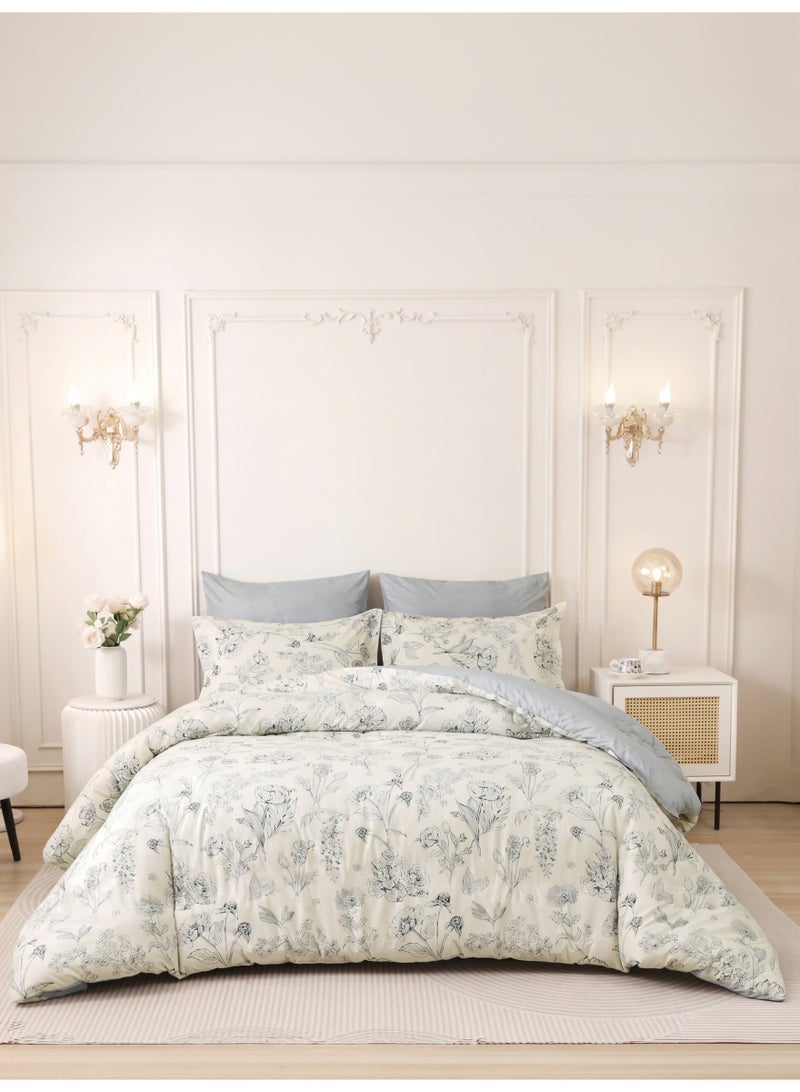 Donetella Printed Duvet Set, Queen Size Fits 180x200 cm - 4-Pcs Bed Set, Brushed Microfiber Fabric - 1 Duvet Cover, 1 Fitted Sheet, 1 Pillow Shams, 1 Pillowcases (Filler Not Included) - Image 1
