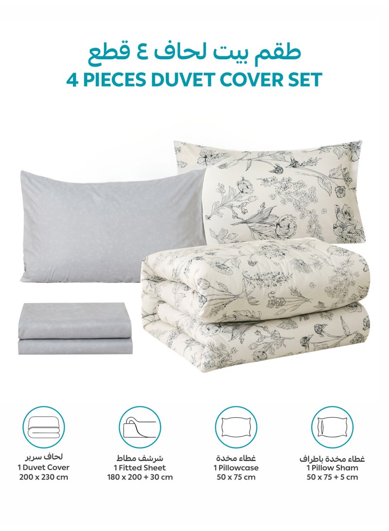 Donetella Printed Duvet Set, Queen Size Fits 180x200 cm - 4-Pcs Bed Set, Brushed Microfiber Fabric - 1 Duvet Cover, 1 Fitted Sheet, 1 Pillow Shams, 1 Pillowcases (Filler Not Included) - Image 4