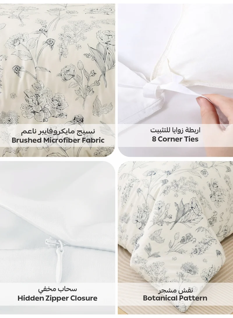 Donetella QUEEN (180x200 cm) Printed Duvet Set, Queen Size Fits 180x200 cm - 4-Pcs Bed Set, Brushed Microfiber Fabric - 1 Duvet Cover, 1 Fitted Sheet, 1 Pillow Shams, 1 Pillowcases (Filler Not Included)  | Best Price UAE