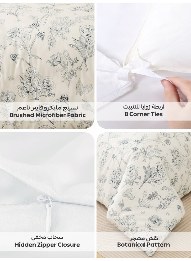 Donetella Printed Duvet Set, Queen Size Fits 180x200 cm - 4-Pcs Bed Set, Brushed Microfiber Fabric - 1 Duvet Cover, 1 Fitted Sheet, 1 Pillow Shams, 1 Pillowcases (Filler Not Included) - Image 5