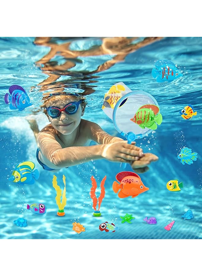 KASTWAVE Pool Toys For Kids 23Pcs Bath Toys Dive And Grab Fishing Game Set Fish Net And Small Sinking Fish Game Diving Toys For Summer Pool Swimming - Image 2
