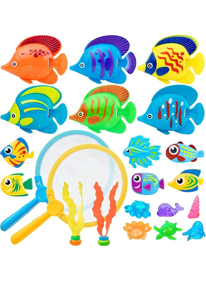 KASTWAVE Pool Toys For Kids 23Pcs Bath Toys Dive And Grab Fishing Game Set Fish Net And Small Sinking Fish Game Diving Toys For Summer Pool Swimming - Image 1