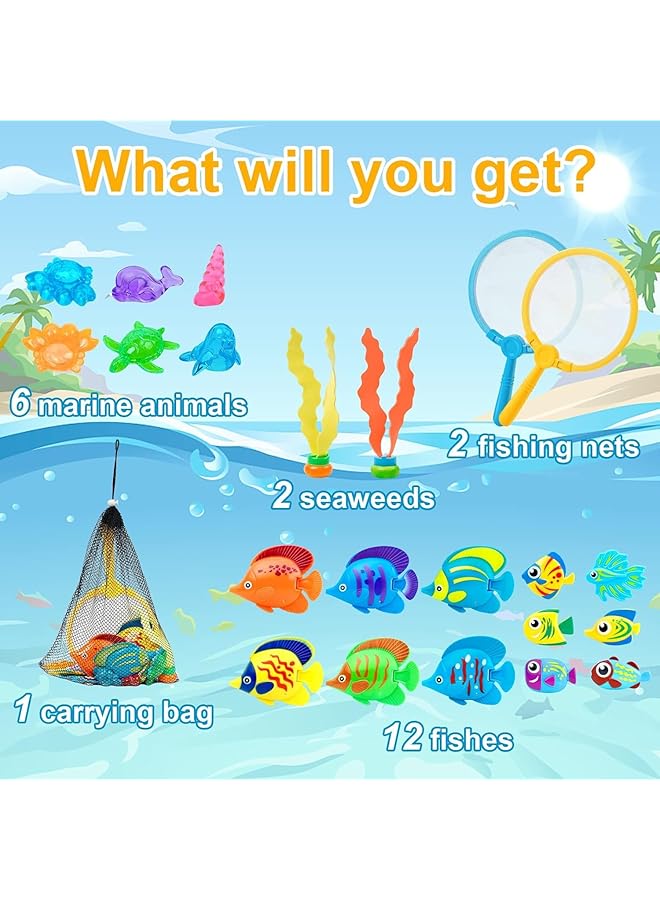 KASTWAVE Pool Toys For Kids 23Pcs Bath Toys Dive And Grab Fishing Game Set Fish Net And Small Sinking Fish Game Diving Toys For Summer Pool Swimming - Image 3