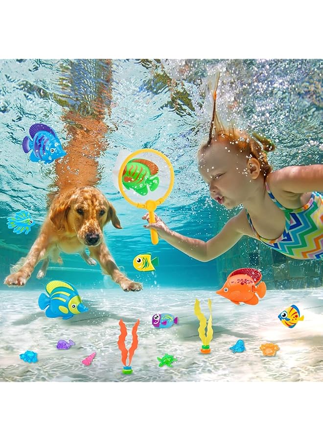 KASTWAVE Pool Toys For Kids 23Pcs Bath Toys Dive And Grab Fishing Game Set Fish Net And Small Sinking Fish Game Diving Toys For Summer Pool Swimming - Image 5