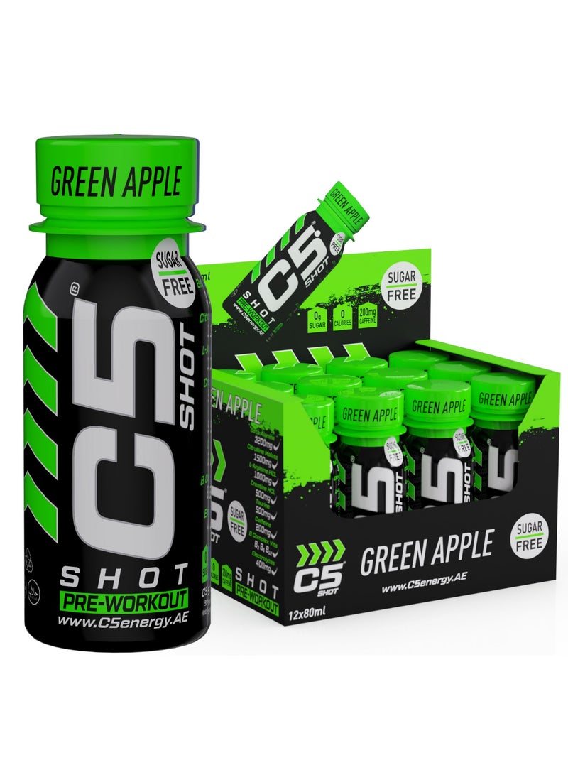 C5 Energy Pre-Workout Shot 80 Ml Green Apple Flavor Pack of 12 - Image 1