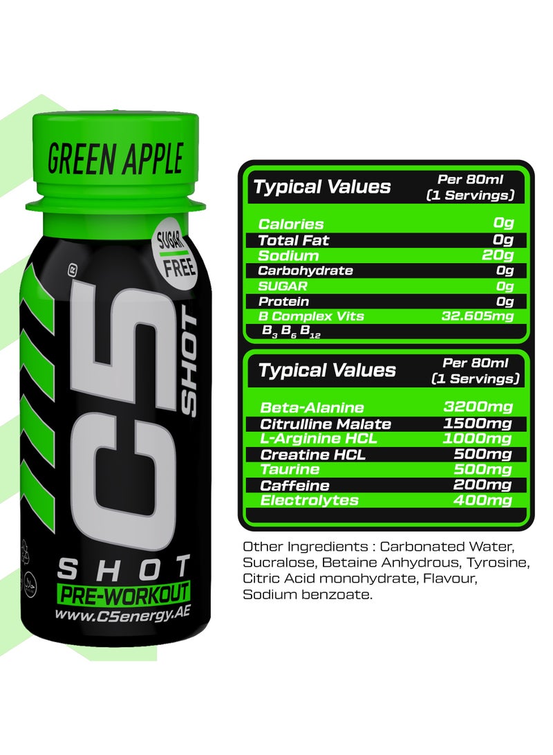 C5 Energy Pre-Workout Shot 80 Ml Green Apple Flavor Pack of 12 - Image 2