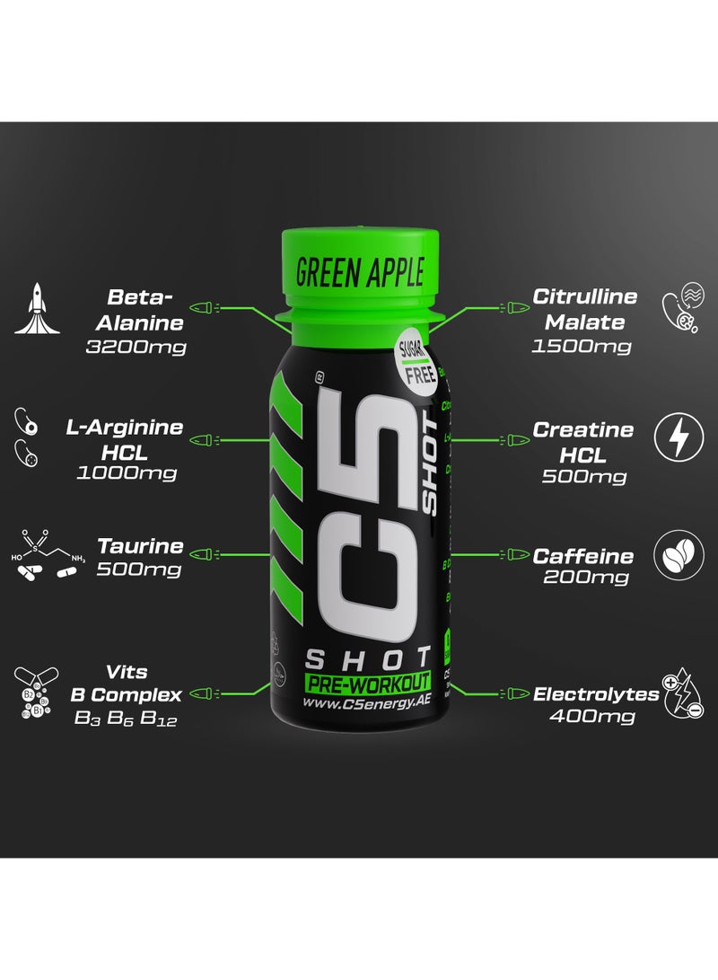 C5 Energy Pre-Workout Shot 80 Ml Green Apple Flavor Pack of 12 - Image 3