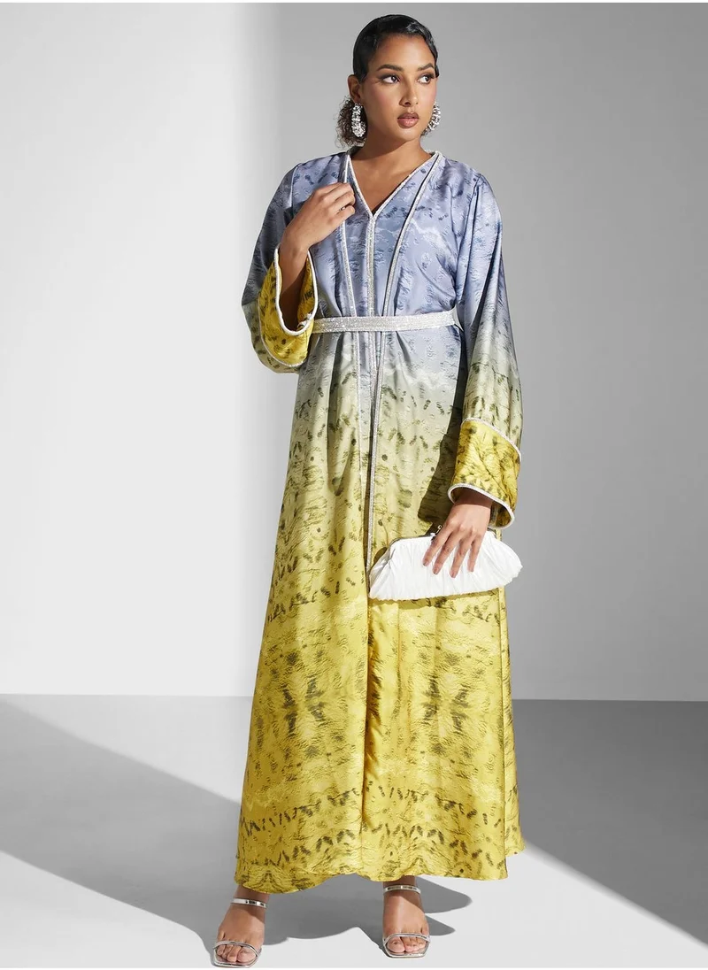 Yaser albik V-Neck Printed Abaya