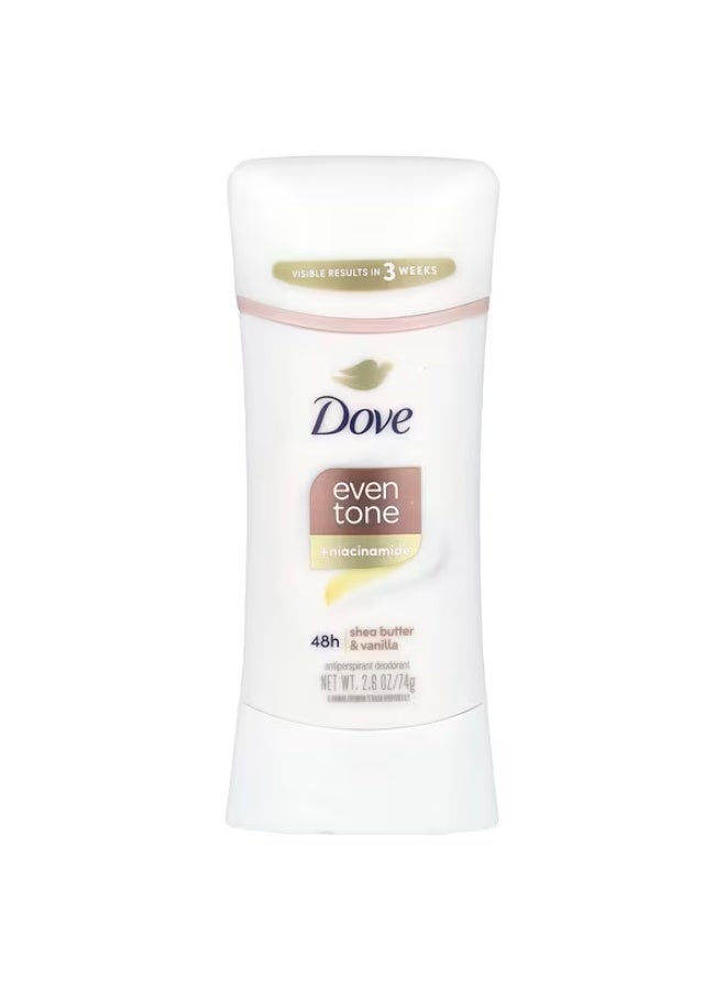 دوف، مزيل عرق مضاد للتعرق، موحد اللون + نياسيناميد، زبدة الشيا والفانيليا، 74 غرام (2.6 أونصة)
