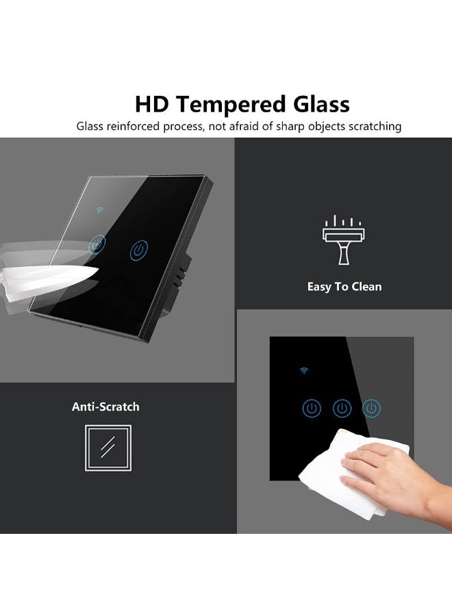 McDou WiFi Smart Wall Light Switch, No Neutral Wire Required, No Hub Needed, Compatible with Alexa & Google Home, 2 Gang Touch Control, App Remote Control, Voice Control,Timing Function (Black) - Image 3