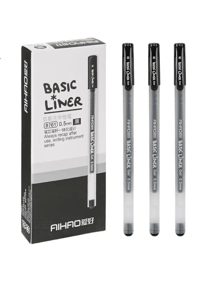 Aihao Signature Pen, Large Capacity Gel Pen, 0.5Mm Full Needle Tube, Black Gel Pen, Office Supplies, High Aesthetic Value, Integrated Black Pen, 12 Pens/Box, 8761 - Image 1