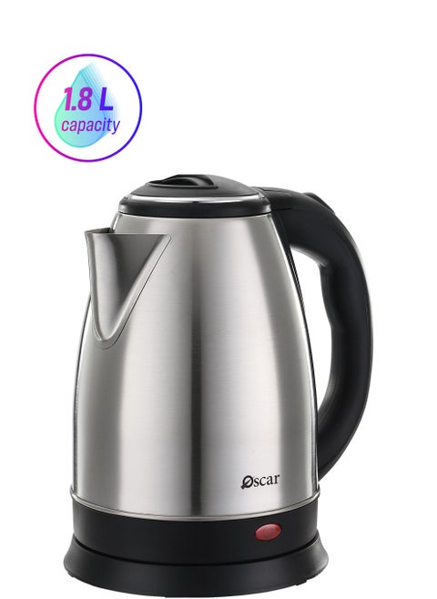 OSCAR | Electric Kettle | Model: OKT18ARC | Fast Boiling with Large 1.8 Liters Capacity | Wireless Design | Auto-Off Feature | Stainless Steel | Dimensions 46 x 19 x 18.5 cm | Weight 680 g