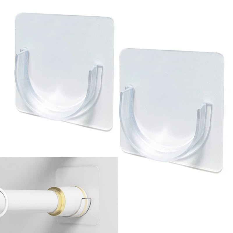 Venupple Shower Rod Holder 4 Packs Tension Curtain Rod Bracket No Drilling Adhesive Shower Rod Retainer Shower Curtain Rod Holder Shower Curtain Rod not Included Transparent