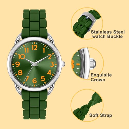Asan Ge Green Analog Watch for Women Large Numerals Face Easy Time Reading Silicone Strap Casual Watch Water Resistant 100 feet - Image 3