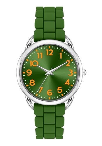 Asan Ge Green Analog Watch for Women Large Numerals Face Easy Time Reading Silicone Strap Casual Watch Water Resistant 100 feet - Image 1