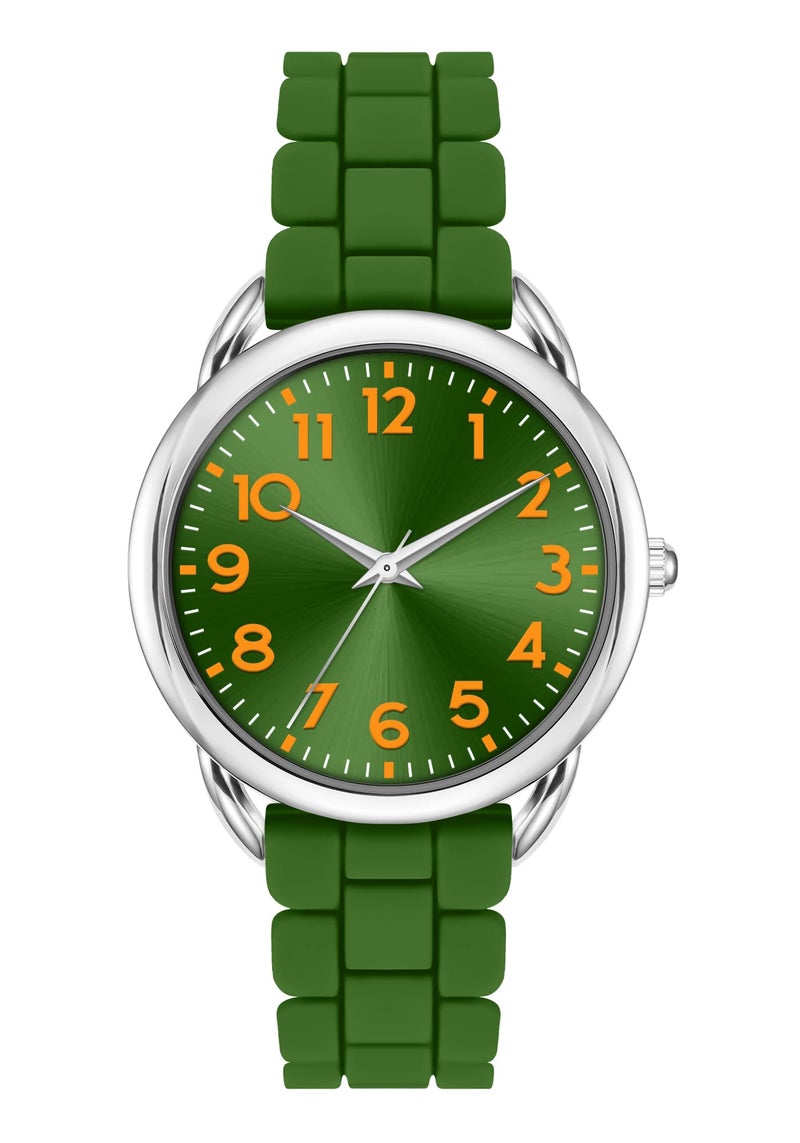 Asan Ge Green Analog Watch for Women Large Numerals Face Easy Time Reading Silicone Strap Casual Watch Water Resistant 100 feet - Image 2