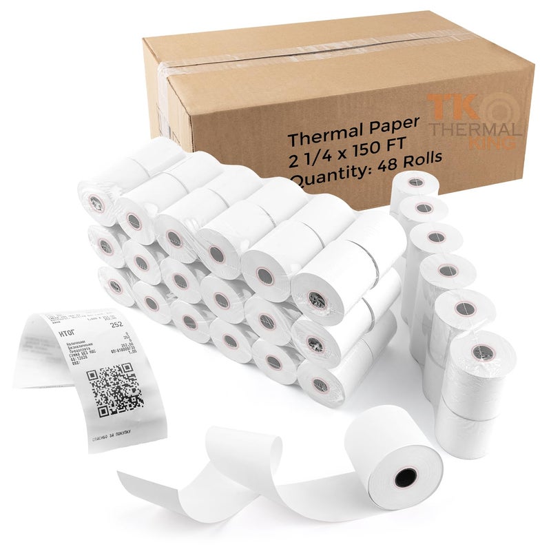 Tk Thermal King (48 Rolls) 2 1/4"" X 150' Feet White Thermal Paper Adding Machine/Calculator Cash Register Pos Receipt  Fits All Credit Card Terminal Great For Receipt Rolls - Image 1