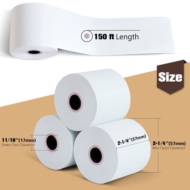Tk Thermal King (48 Rolls) 2 1/4"" X 150' Feet White Thermal Paper Adding Machine/Calculator Cash Register Pos Receipt  Fits All Credit Card Terminal Great For Receipt Rolls - Image 2