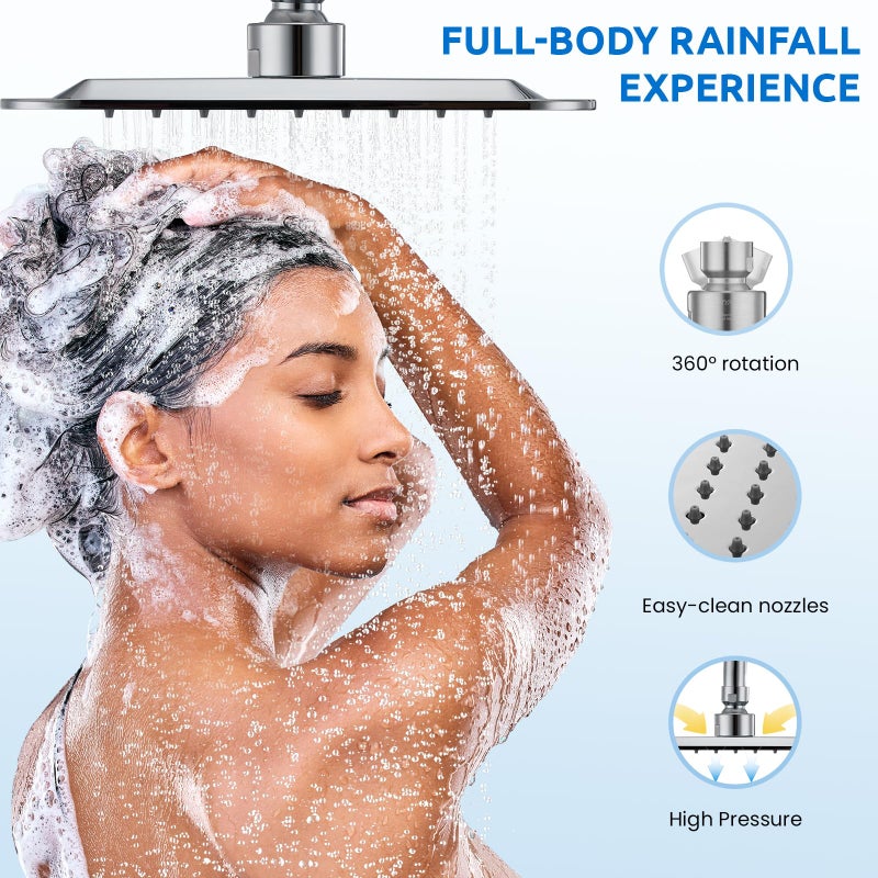 Ryamen 8" Dual Shower Head Combo, High Pressure Rainfall Shower Head with Handheld, 6 Spray Settings Angle Adjustable Handheld Shower Head with Pause, Height Adjustable, Chrome Silver - Image 4