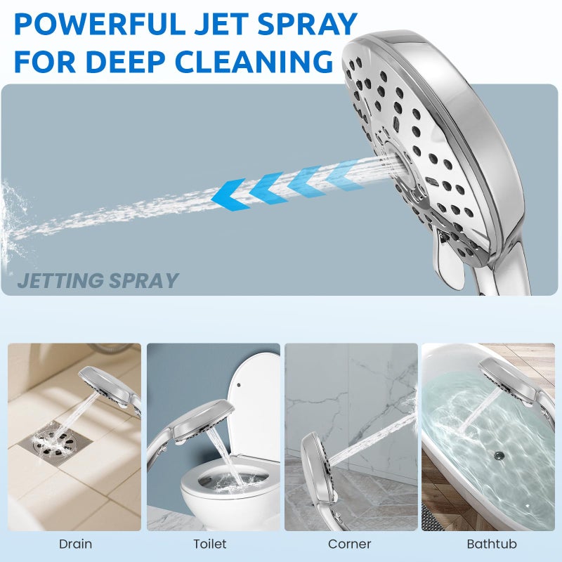 Ryamen 8" Dual Shower Head Combo, High Pressure Rainfall Shower Head with Handheld, 6 Spray Settings Angle Adjustable Handheld Shower Head with Pause, Height Adjustable, Chrome Silver - Image 5