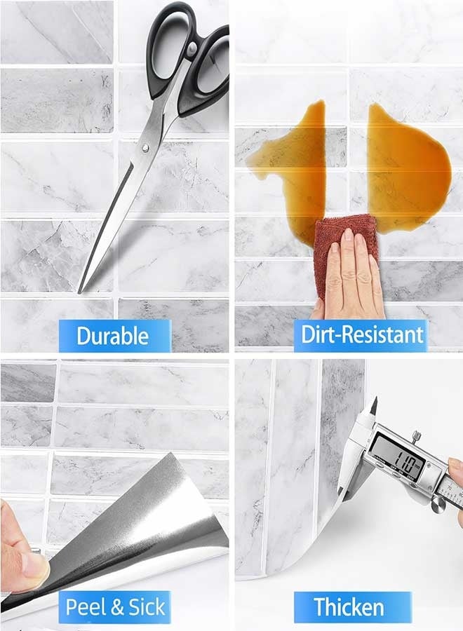 رَوَائِد بلاط خلفية للمطبخ قابل للتقشير واللصق، 5 صفائح ثلاثية الأبعاد ذاتية اللصق، بلاط لاصق للجدران في المطبخ والحمام، مقاس 23 × 29 سم - Image 5