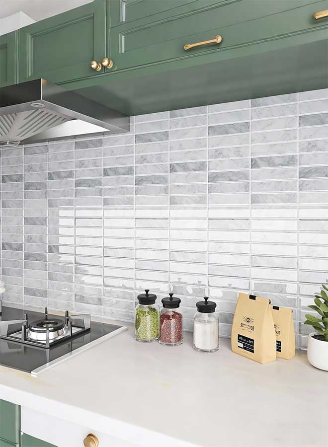 رَوَائِد بلاط خلفية للمطبخ قابل للتقشير واللصق، 5 صفائح ثلاثية الأبعاد ذاتية اللصق، بلاط لاصق للجدران في المطبخ والحمام، مقاس 23 × 29 سم - Image 2