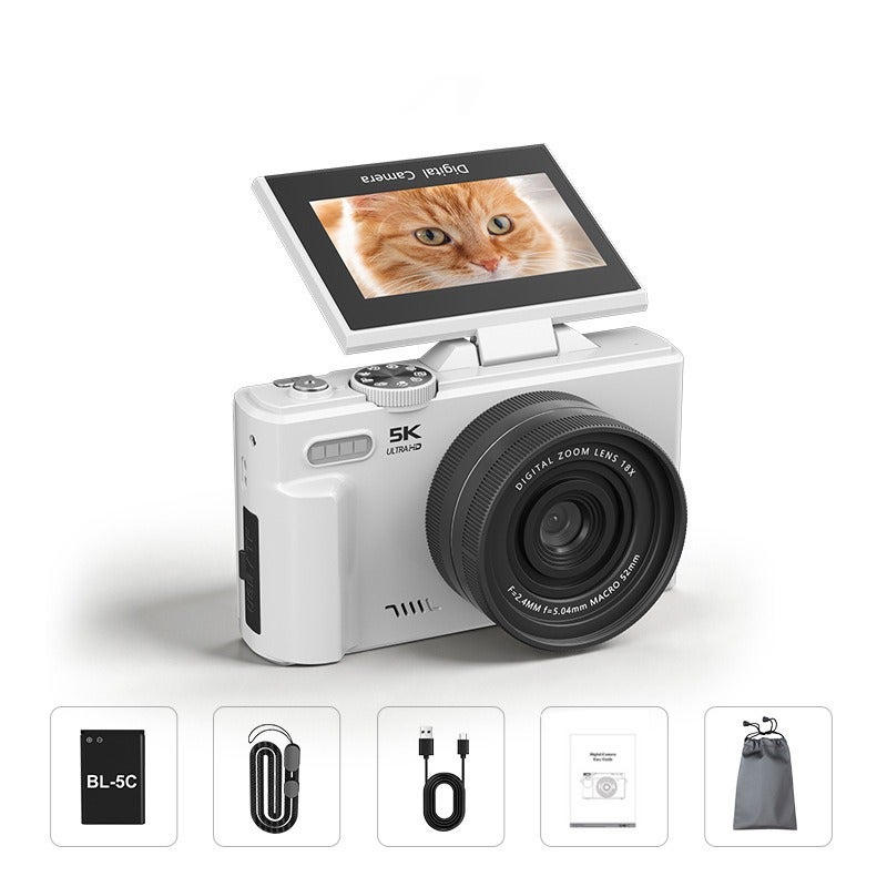Pink Standard Kit + 32GB Card - 5K Mirrorless Digital Camera with Flip Screen for Selfies, Retro Style - Image 2
