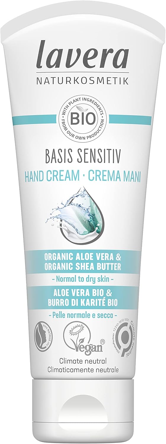 lavera Basis Sensitive Hand Cream  Hand Lotion with Organic Aloe Vera  Shea Butter for Smooth Hands  Intensive  Moisturizing Care  PETA Certified  Vegan  Made in Germany  25 Fl Oz