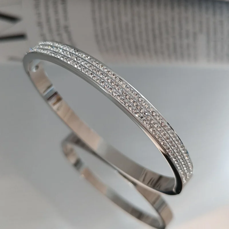 Chavin 6 mm Grey Steel Stone Women's Cuff Bracelet EU18BY