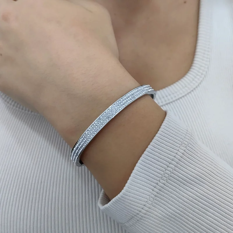 Chavin 6 mm Grey Steel Stone Women's Cuff Bracelet EU18BY