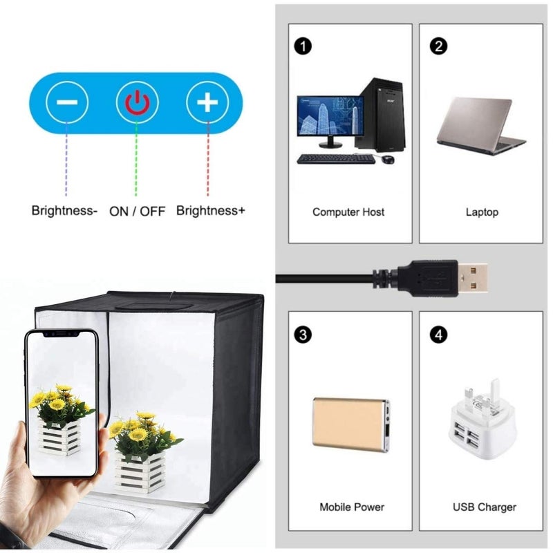 MVPRO 50 ×50cm. Portable Photo Studio Shooting LED Tent Light Cube Diffusion Soft Box Kit Adjustable Brightness Portable Shooting Tent with 4 Colors Backdrops (Black White Red Blue) for Photography - Image 4