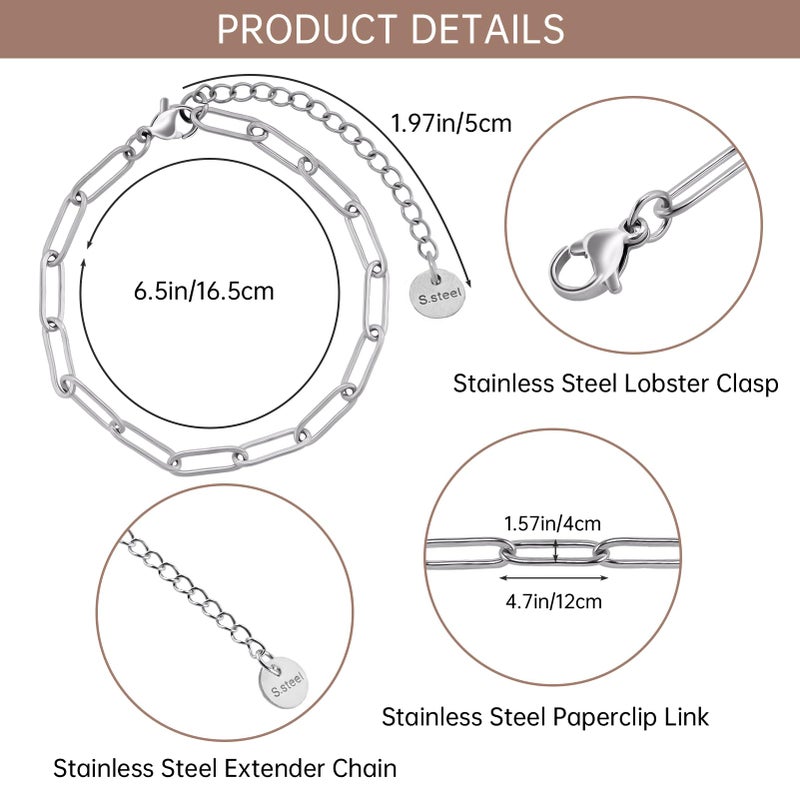 UMAOKANG 12PCS Stainless Steel Bracelet Bulk 6.5Inch Classic Paperclip Chain Bracelets Set for Women and Men DIY Jewelry Making - Image 2
