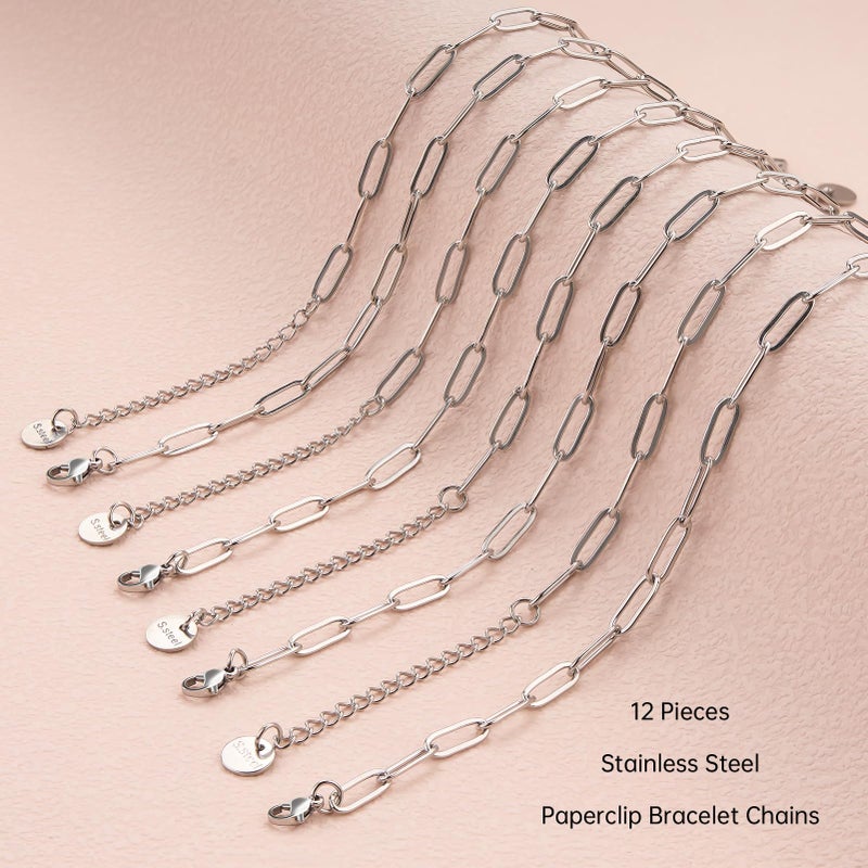 UMAOKANG 12PCS Stainless Steel Bracelet Bulk 6.5Inch Classic Paperclip Chain Bracelets Set for Women and Men DIY Jewelry Making - Image 3