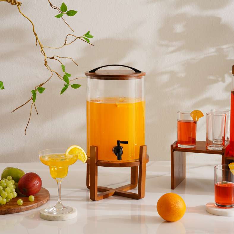 Verona Drink Dispenser With Wooden Stand 5.7L - Clear