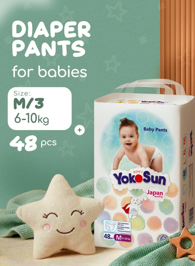 YokoSun Baby Diaper Pants Size 3/M 6-10Kg 48Pcs 1 Pack Japan Quality