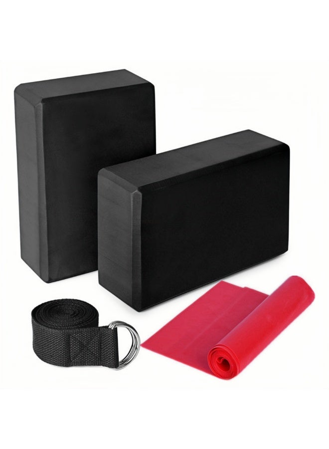 NOVOLAN Yoga Block 4-Piece Set for Fitness & Pilates, Includes 2 EVA Foam Yoga Blocks, 1 Resistance Band, and 1 Stretch Strap, for Enhancing Flexibility & Balance, Ideal for Stretching & Holding Poses - Image 1