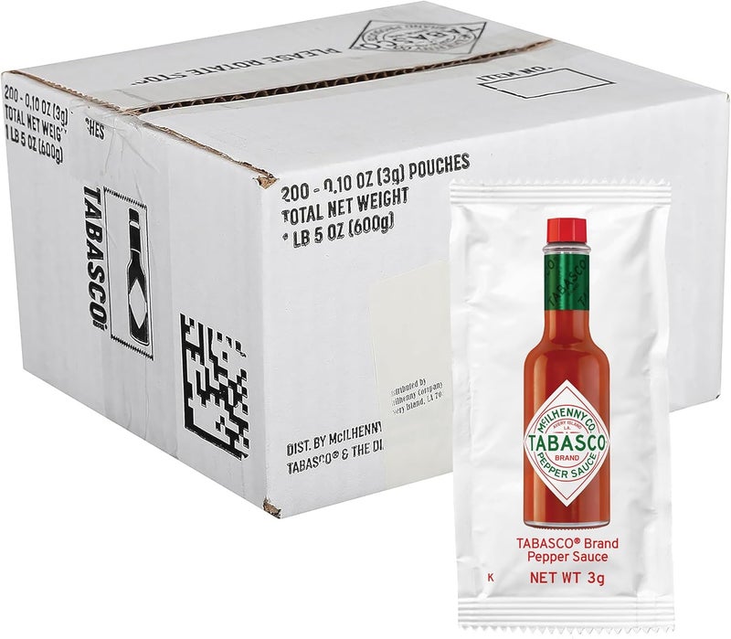 TABASCO Brand Original Red Pepper Sauce - Medium Hot Sauce Packets, 200 Count, 0.1 Oz Each, Perfect for Dips and Tacos - Image 1
