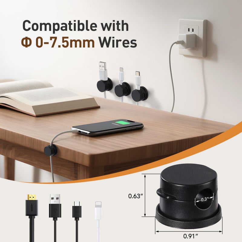 AGPTEK 8 Pack Magnetic Cable Clips, Upgraded 360Â° Rotatable Cord Holder Clips for Nightstand, Desk Cord Organizer Adhesive Wire Management Home Office Phone Charging Cords USB Cable Keeper (Black) - Image 4