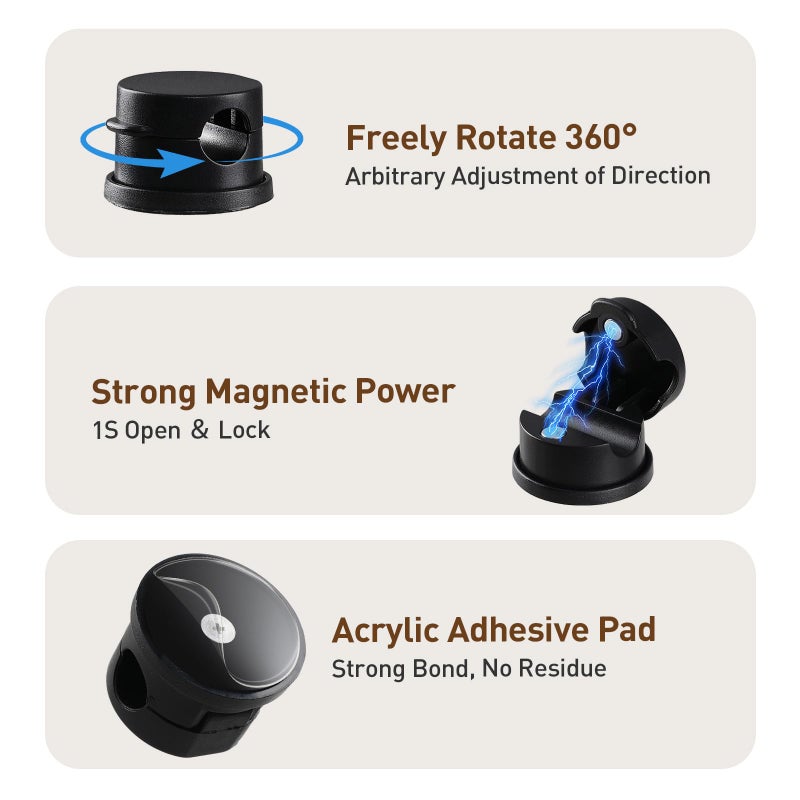 AGPTEK 8 Pack Magnetic Cable Clips, Upgraded 360Â° Rotatable Cord Holder Clips for Nightstand, Desk Cord Organizer Adhesive Wire Management Home Office Phone Charging Cords USB Cable Keeper (Black) - Image 3