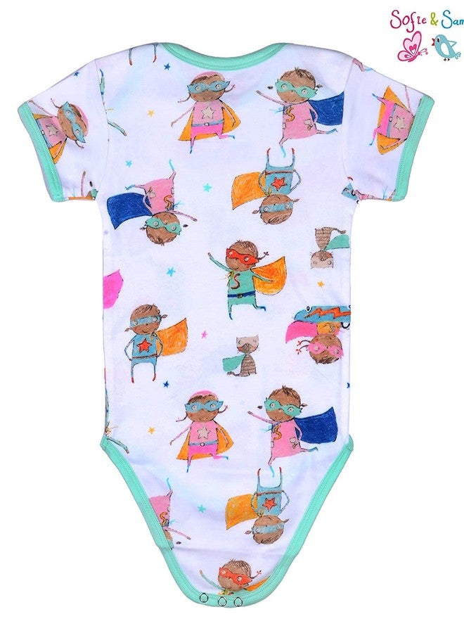 Sofie & Sam Premium Cotton 1 Pc Baby Romper Half Sleeves (6-9) Months - Superkid/Multi - Image 3