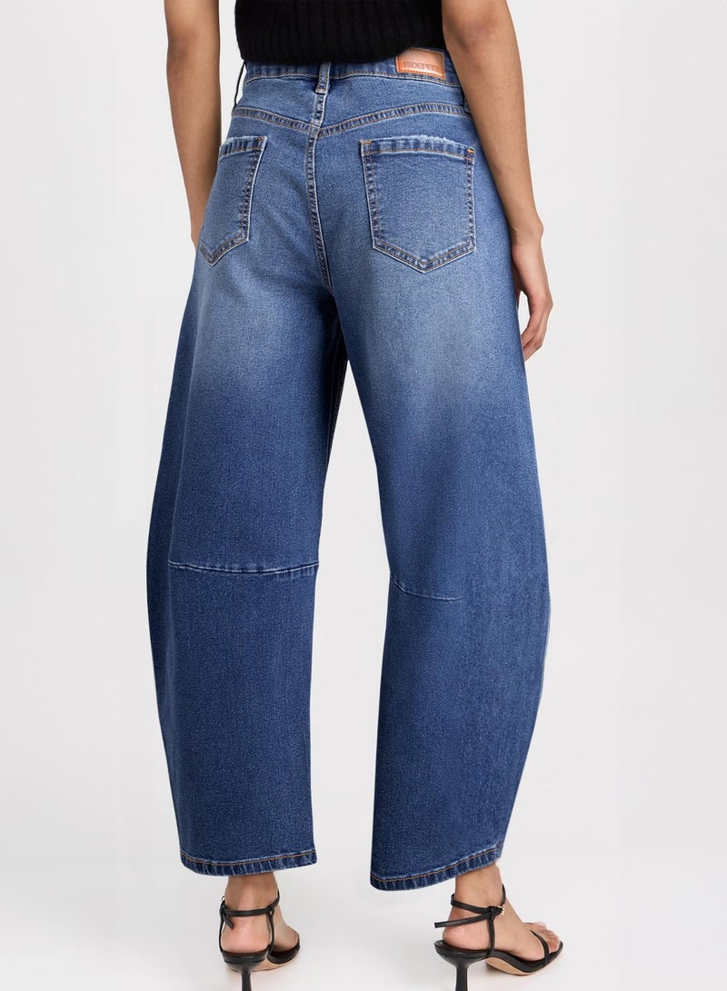 Sidefeel Women's Barrel Jeans Wide Leg Vintage Mid Rise Y2k Baggy Boyfriend Denim Pants Size 10 Blue - Image 2
