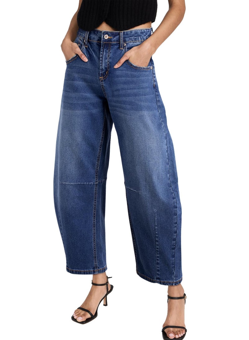 Sidefeel Women's Barrel Jeans Wide Leg Vintage Mid Rise Y2k Baggy Boyfriend Denim Pants Size 10 Blue - Image 1