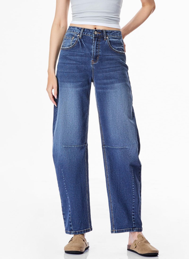 Sidefeel Women's Barrel Jeans Wide Leg Vintage Mid Rise Y2k Baggy Boyfriend Denim Pants Size 10 Blue - Image 3